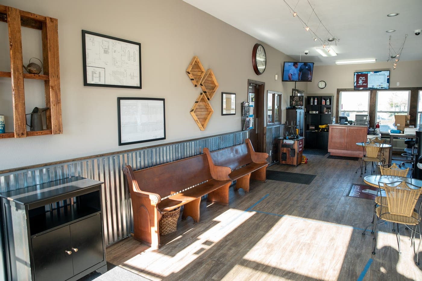 Bench seating in the Scappoose waiting lounge